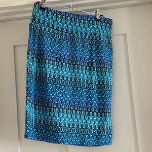 Teal & Blue Geometric Pencil Skirt - Women's Workwear